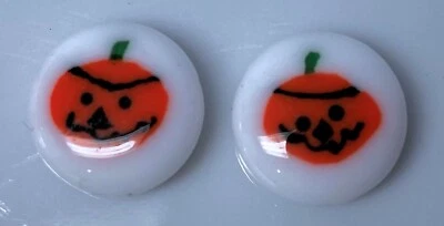2 Double Sided Glass Halloween Pumpkin 12mm Coin Beads with 0.9-1mm Hole * - Image 1 of 4