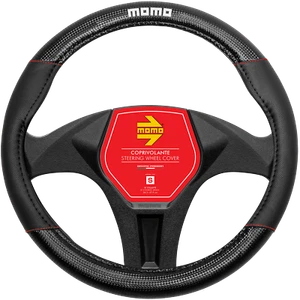Momo Steering Wheel Cover - CARBON - BLACK/RED PU - SIZE M - Picture 1 of 2