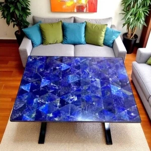 Mesa de comedor de piedra lapislázuli azul 24"x18" piedras preciosas naturales artes modernas decoración de pasillo - Imagen 1 de 8