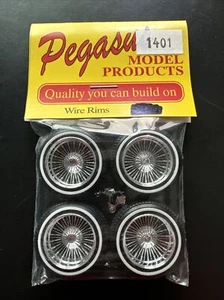 1/18 Pegasus Chrome Dayton Wire Wheels Rims w/White Wall Tires 2 Prong Spinners - Picture 1 of 3