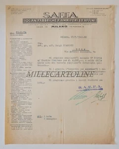 SAFFA FABBRICHE FIAMMIFERI ED AFFINI MILANO - Carta Intestata 1942 - Picture 1 of 2