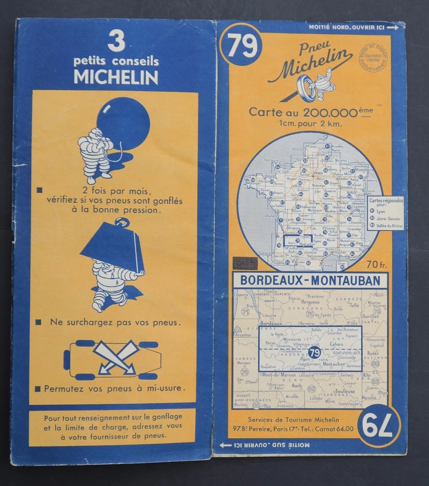 Tarjeta MICHELIN mapa antiguo n.o 79 BURDEOS MONTAUBAN 1950 Guía Bibendum neu... - Imagen 1 de 1