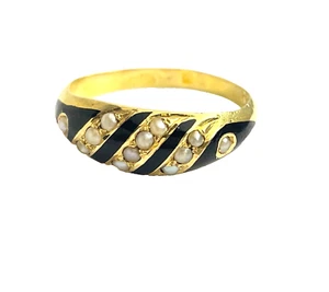 Viktorianischer Trauerring 18 kt Gold, Emaille, Perle, Memorial 1864 - Bild 1 von 8