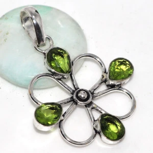 Peridot 925 Silver Plated Gemstone Handmade Pendant 1.7" Ethnic Gift AU a832 - Photo 1/3