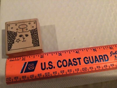 Sello de goma PAULA BEST GATO ÁNGEL cuadrado 9812a alas montadas en madera Foto 1 de 4