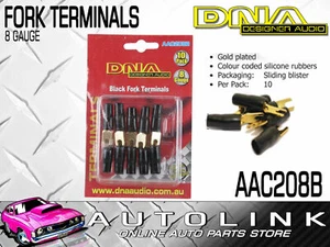 DNA 8 GAUGE BLACK FORK TERMINALS - INSULATED GOLD PLATED (10 PACK) - Picture 1 of 2