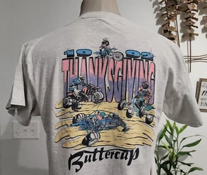 T-shirt grigia vintage anni 90 Buttercup Ringraziamento moto taglia L - Foto 1 di 6