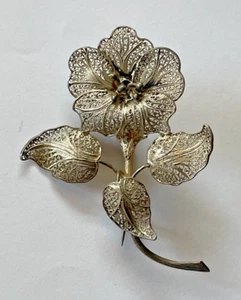 SPILLA GRANDE FIORE SPLENDIDO ARGENTO VINTAGE ~ FIRMATA: TOPAZIO PORTOGALLO 9,8g - Foto 1 di 7