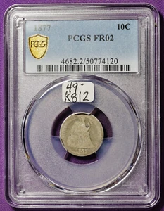 1877 Seated Liberty Dime.  PCGS Gold Shield.   In PCGS Holder.  FR02.   K812 - Picture 1 of 2