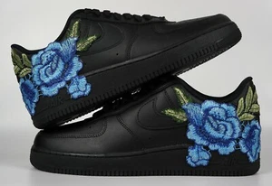 Nike Air Force 1 Personalizado Floral Bajo Azul Rosa Flor Negro Zapatos Hombres Mujeres Niños - Imagen 1 de 12