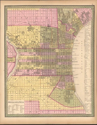 1850 Philadelphia by Mitchell antique map ~17.4" x 13.6" Hand colored - pastel - Image 1 of 4