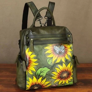 Mochila de Cuero Genuino Cartera Mujer Mochila Pintada a Mano Mochila Bolso de Hombro - Imagen 1 de 10