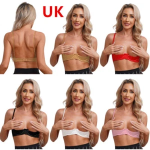 UK Womens Satin Bra Demi Half Cup Push Up Underwire Bra Lingerie Shelf Bra Tops - Picture 1 of 48