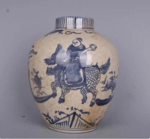 Estate Chinese Hand Painting Blue&white Porcelain Boy Pot - Picture 1 of 7