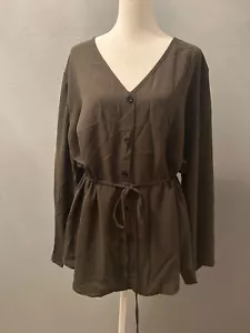 Black BloomChic Blouse with Button Down Front and Pull Tie Closure - Picture 1 of 9