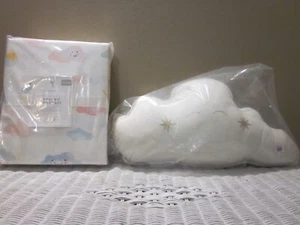 Pottery Barn Kid Rainbow Shower Cloud &Qn Sheet Embroidered Smiling Cloud Pillow - Picture 1 of 21
