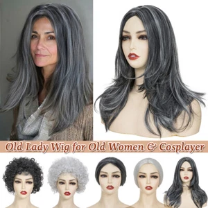 Old Lady Granny Wig Adjustable Size Full Head Cosplay Wigs Fancy Dress Accessory - Picture 1 of 14