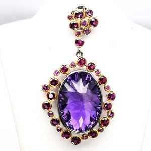 Handmade Natural Amethyst & Rhodolite Garnet Pendant in 925 Sterling Silver - Picture 1 of 10