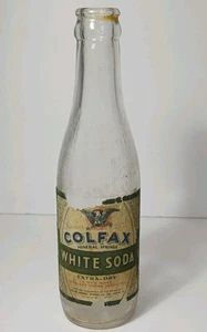 RARE VINTAGE 1932 COLFAX WHITE SODA BOTTLE EAGLE GRAPHIC SODA BOTTLE COLFAX IOWA - Bild 1 von 18