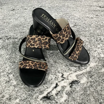 Italian Shoemakers Leapord Print And Rhinestones Block Heel Sandals Women’s Sz 9 - Image 1 of 4