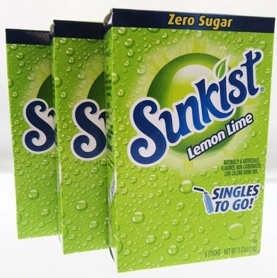 Sunkist Lemon Lime ~ Packets ~ Zero Sugar Free ~ Drink Mix ~ 3 Boxes - Image 1 of 4