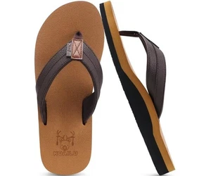 Kuailu Herren Yogamatte Leder Flip Flops Zehenstegsandalen mit Fußgewölbestütze - Bild 1 von 9