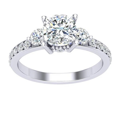Solitaire Wedding Ring I1 J 1.63 Ct Cushion Round Diamond 14K White Gold 6.00mm - Image 1 of 4