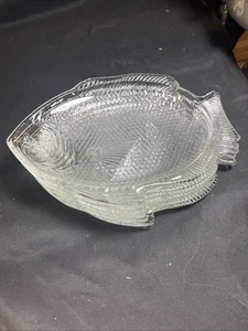 Set/6 piatti pesce vintage anni 70 Arcoroc vetro trasparente POISSON 11x8 a prova di forno USA - NUOVI - Foto 1 di 5