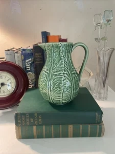 Vintage Bordallo Pinheiro Majolica Cabbage Green Creamer Pitcher 7.5” - Picture 1 of 5