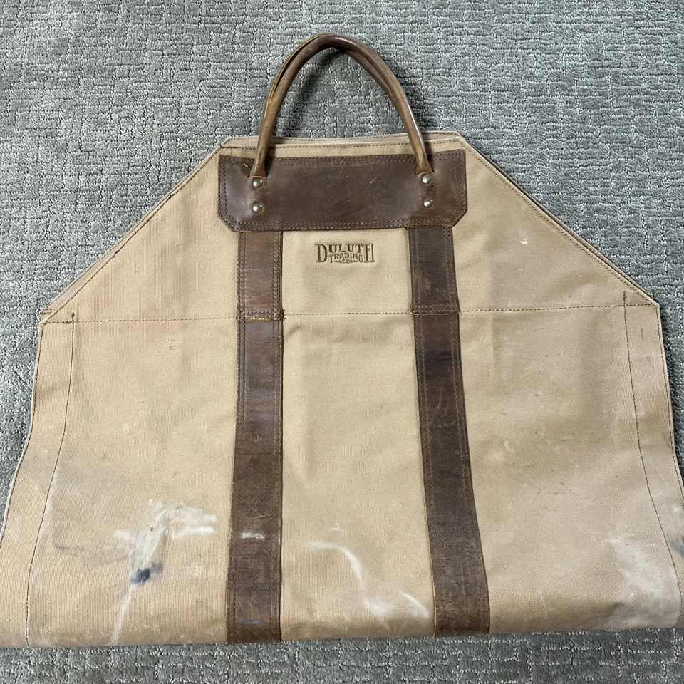 Duluth Trading Co. Canvas Fire Hose Wood Log Carrier Bag Wheat Tan Brown Leather - Image 1 of 4