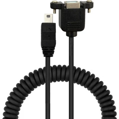Mini USB 5Pin to USB-B 2.0 Female Panel Mount Coiled Extension Cable - Image 1 of 3