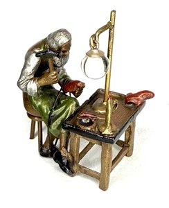 Antik Österreich Franz Bergmann kaltbemalte Bronze Figur Schuhmacher Schuster - Bild 1 von 12