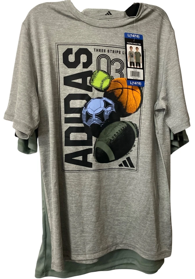 Adidas Youth 2-Pack Tee Size XLarge (18/20) Short Sleeve Grey and Green