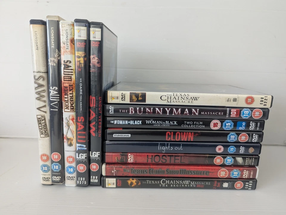 13 Horror Film DVD Bundle Saw 1-5 Texas Chainsaw Massacre VG Con R2 - Image 1 of 1