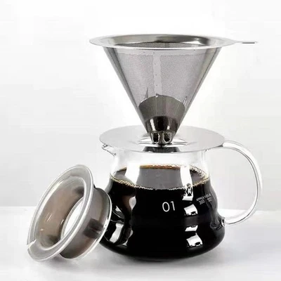 Pour Over Coffee Filter Stainless Steel Reusable Cone Slow Dripper Cup 800 Mesh. - Image 1 of 4
