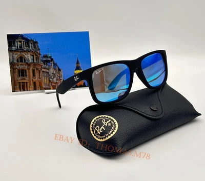 Ray-Ban RB4165 Justin Polarized Sunglasses Black Frame Blue Lens UV400 54mm - Image 1 of 4