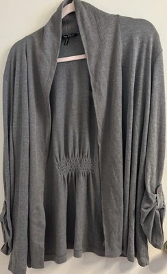 Cárdigan Nicole Miller Mujer Grande Gris Abierto Drapeado Frontal Cintura Peplum Foto 1 de 4