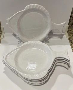 Hopital Deschappelles Haiti Pottery MCM Style Fish Shaped Plates White Glaze - Picture 1 of 23