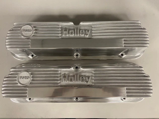 Cubiertas de válvula de aluminio pulido Holley 241-60 Ventige Ford 6 pernos 260-351W Foto 1 de 3