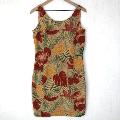 ANN TAYLOR Pure Silk Sheath Tank Dress Sz 10 Tropical Botanical Knee Length - Image 1 of 4