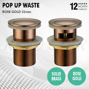 32mm Pop Up Waste With/Without Overflow Rose Gold Push Plug Durable for Basin - Picture 1 of 5