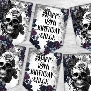 Teschio gotico personalizzato buon compleanno, decorazioni festa, gotico - Foto 1 di 1