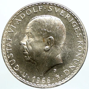 1966 SWEDEN King GUSTAV VI ADOLF Parliament Silver SWEDISH 5 Kronor Coin i101573 - Picture 1 of 3