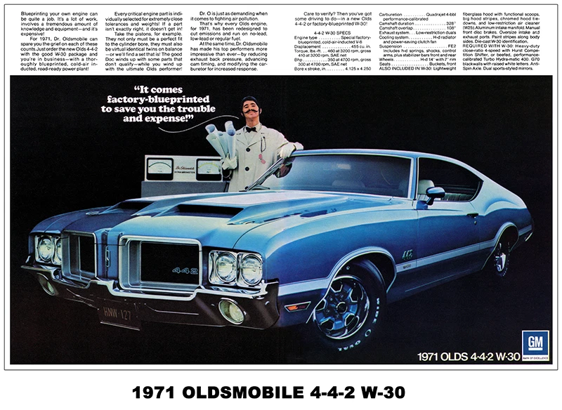 Impresión de póster artístico publicitario 13x19 1971 Olds 442 Cutlass 4-4-2 455 W-30 Dr. Oldsmobile  Foto 1 de 1