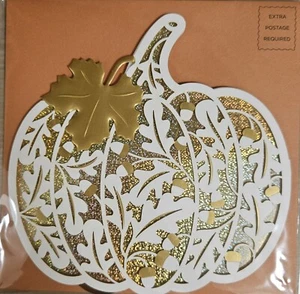 Pumpkin Thanksgiving Greeting Card 3D Carved Felt Maple Leaf Design - Picture 1 of 4