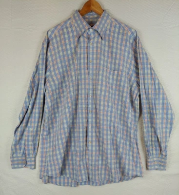 Scott Barber Shirt XL Blue Yellow Plaid Micro Pattern Long Sleeve Button Down - Image 1 of 4