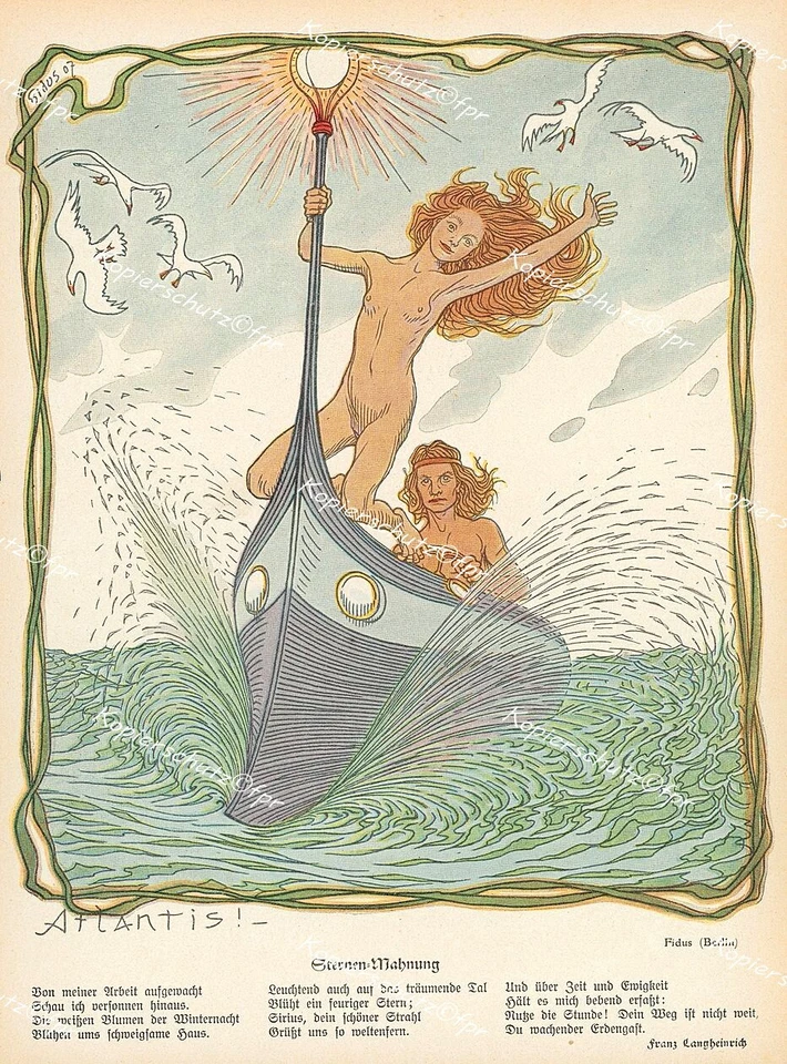 Fidus Akt Erotik Meerjungfrau Atlantis Gedicht Franz Langheinrich Sterne Jugend - Bild 1 von 1