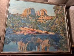 Large Vintage Smith? "Mountain Landscape" Oil Painting - Signed And Framed - Picture 1 of 15