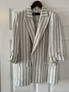 NWT Zara Women's Striped Linen Open Blazer Long  Sleeves Size XS - Picture 1 of 9