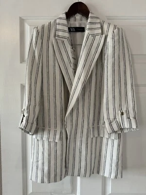 NWT Zara Women's Striped Linen Open Blazer Long  Sleeves Size XS - Image 1 of 4